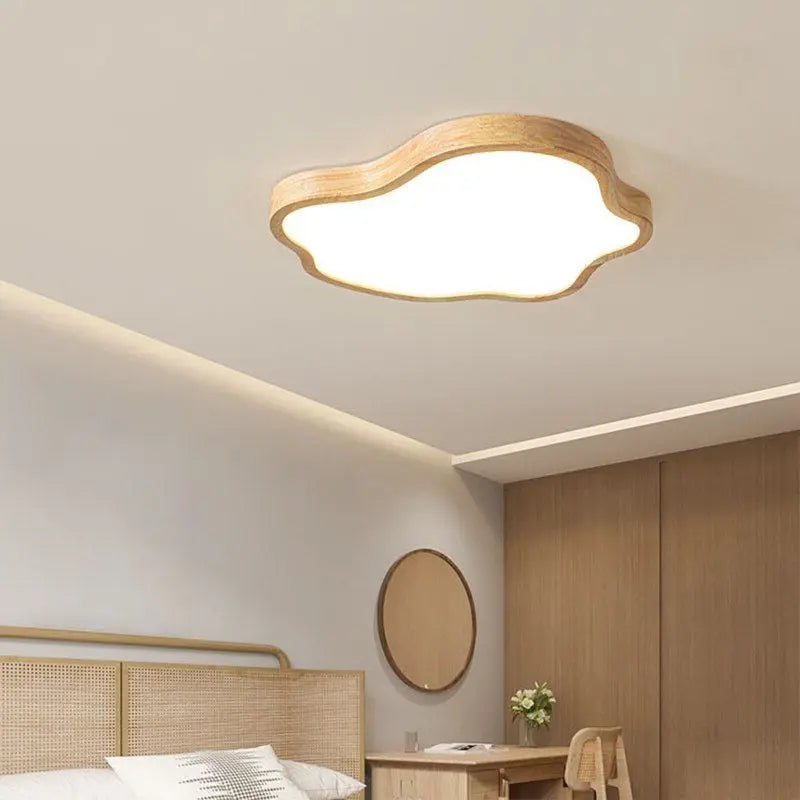 plafonnier led nordique en bois forme nuage éclairage décoratif moderne - vue 3 sur 8