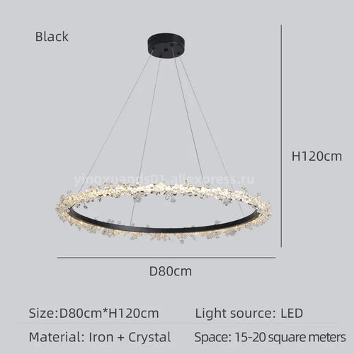 lustre en cristal de luxe avec anneau doré lumineux et élégant - vue 11 sur 18