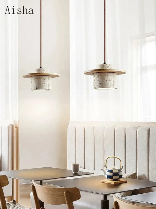 suspension japonaise en bois et pierre pour décoration intérieure - vue 3 sur 8