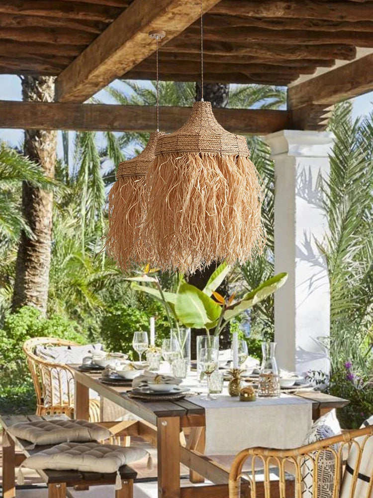Design tissé à la main Wabi Sabi rotin herbe thaïlande japonais Simple naturel australie maison populaire lampes suspendues lumières - vue 4 sur 8
