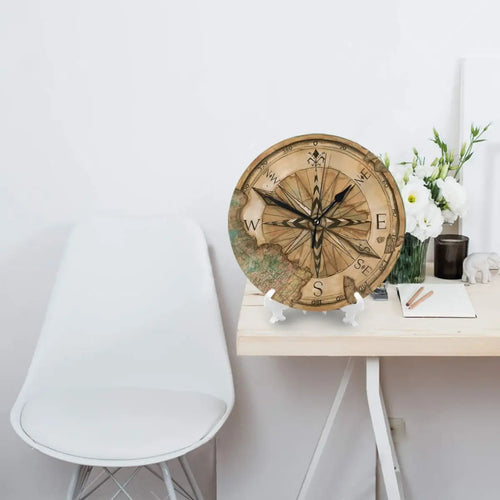 horloge murale boussole nautique décoration ronde essentielle - vue 3 sur 7