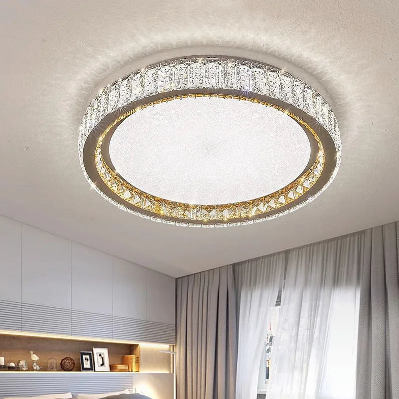 Plafonnier anneau lumineux en or avec cristaux luxueux et led réglable - vue 3 sur 6