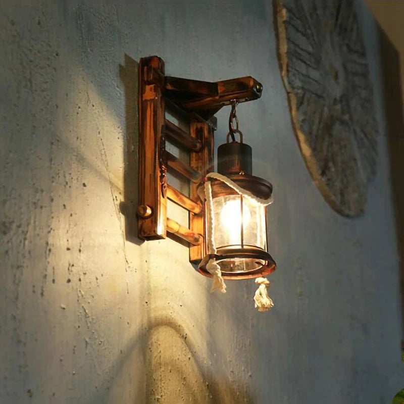 lampe rétro japonaise en bambou et corde de chanvre led - vue 3 sur 7