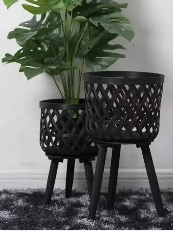 pot de fleurs en rotin tissé à la main pour plantes vertes - vue 4 sur 12