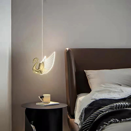 lustre moderne cygne doré design créatif pour éclairage décoratif - vue 4 sur 12