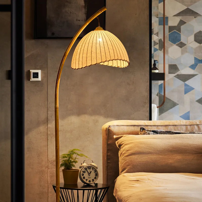 Wabi Sabi toile abat-jour lampadaire LED nordique bambou Design métal lampadaire nordique minimalisme salon Lustre lampe - vue 3 sur 8