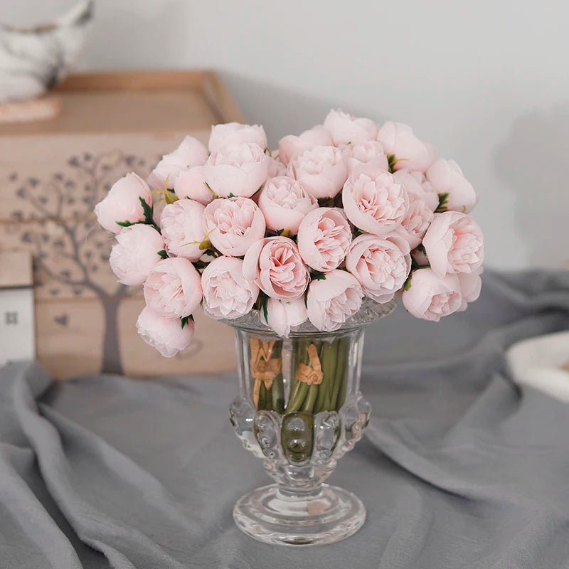 bouquet de 27 roses et pivoines artificielles en soie décoratif - vue 3 sur 12