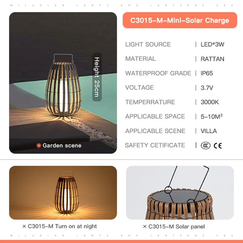 Outdoor Home Garden Solar lights, Rattan IP65 Waterproof Street Lamp Villa Courtyard Landscape Lawn Light For Garden Patio Fence - vue 10 sur 13