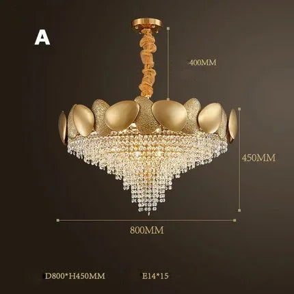 lustre moderne en cristal pampilles et acier inoxydable - vue 10 sur 16