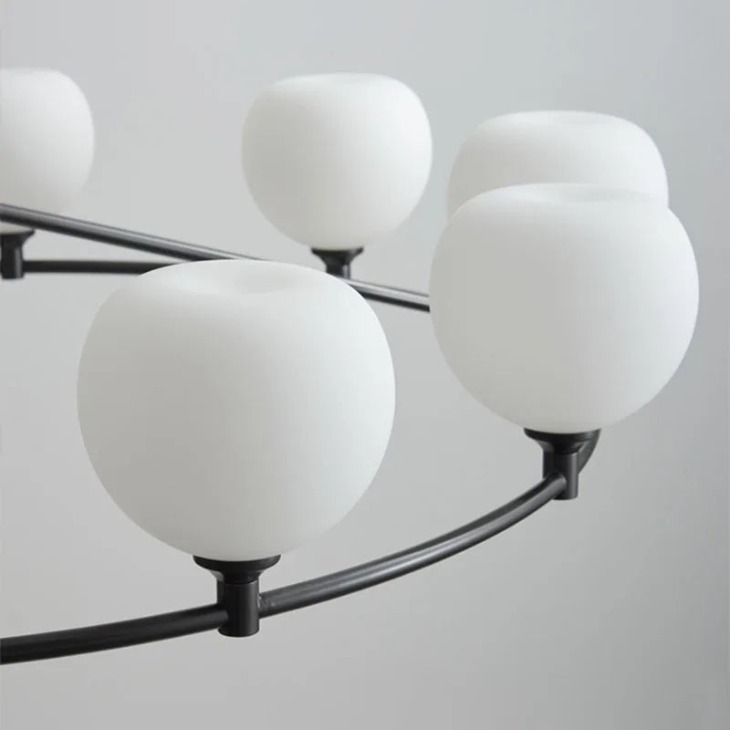 lustre réglable en hauteur avec anneaux en cuivre et verre blanc - vue 5 sur 12