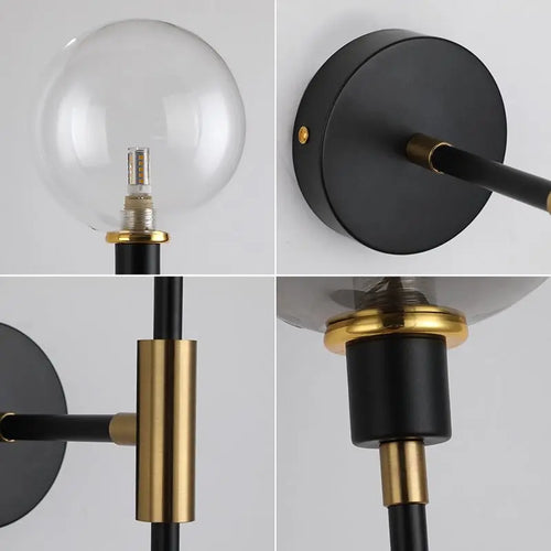 applique murale led moderne en fer avec boule de verre décorative - vue 7 sur 9