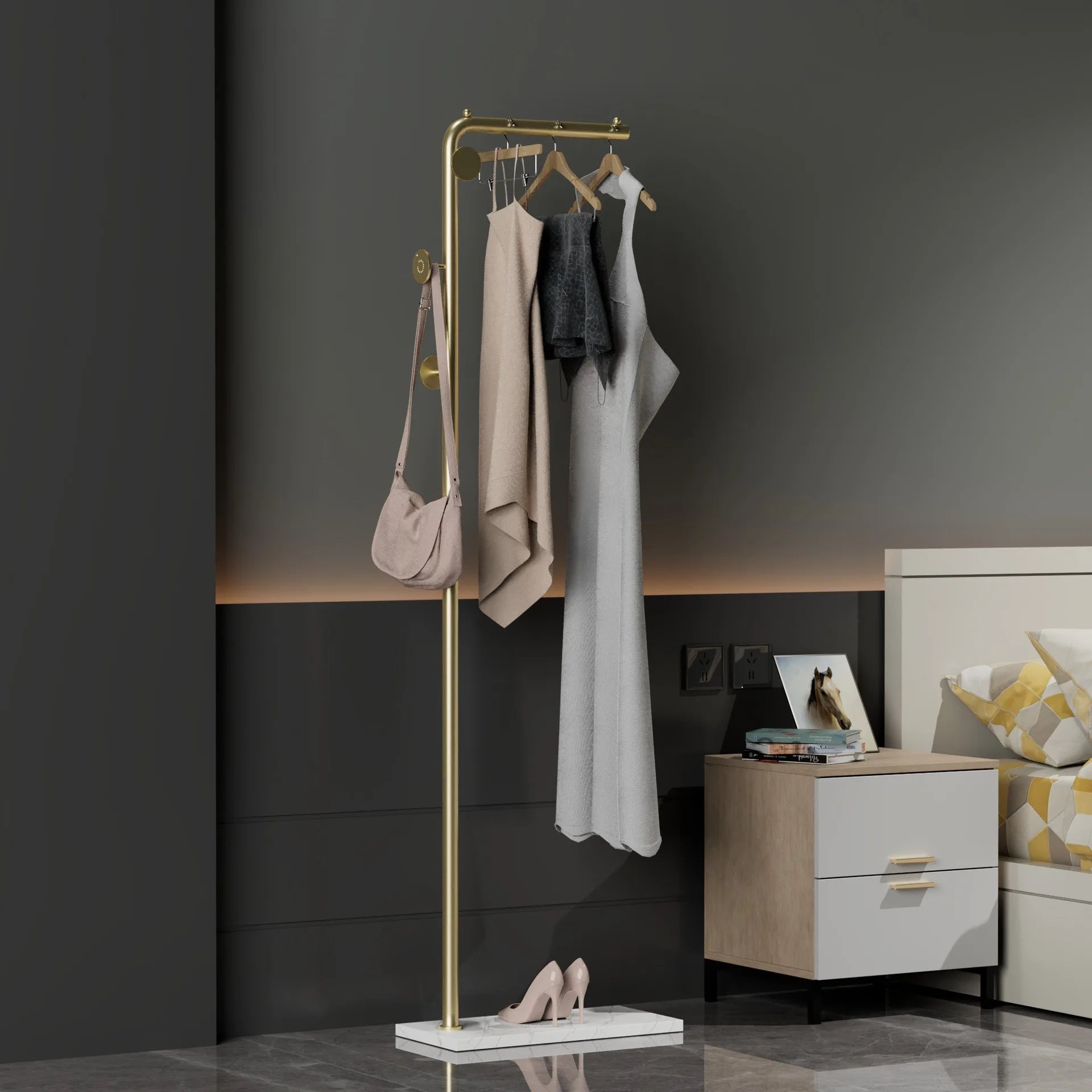 porte-manteau moderne en fer forgé pour vêtements et sacs - vue 2 sur 8
