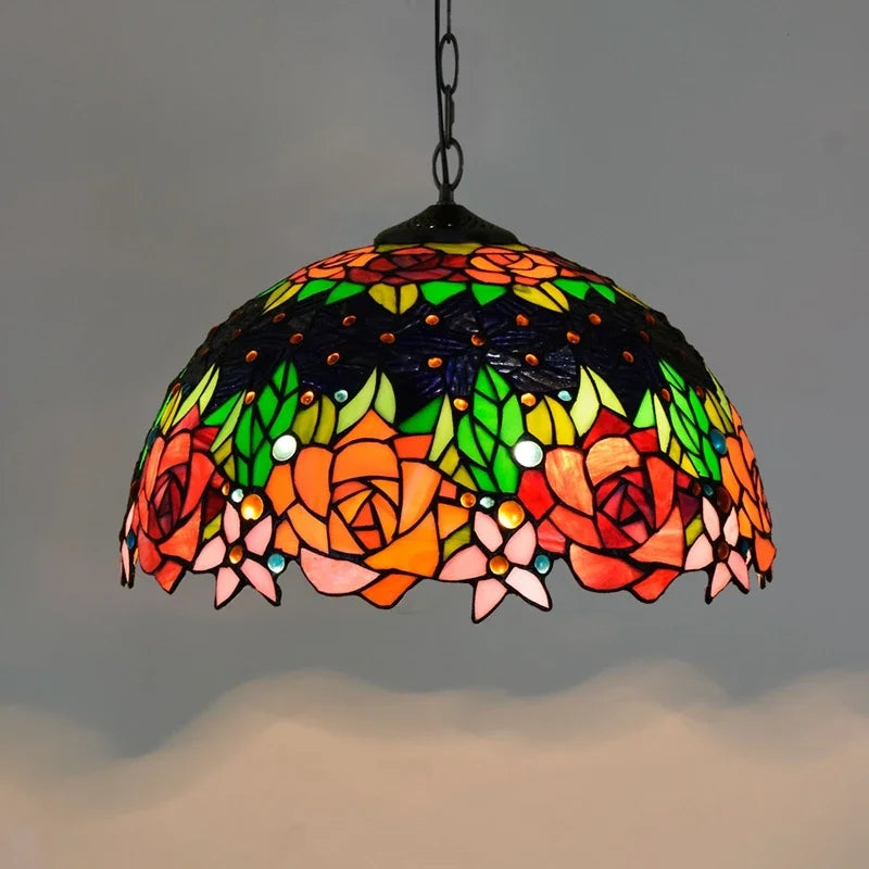 Lustre en verre coloré Tiffany rétro européen - vue 26 sur 29