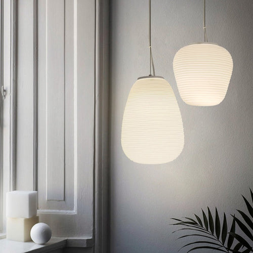 Suspension design LED en verre blanc laiteux Caligari - vue 6 sur 12