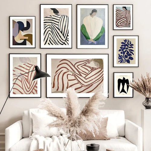 pyjama rayé femme géométrie feuille art mural rétro décoratif - vue 5 sur 7