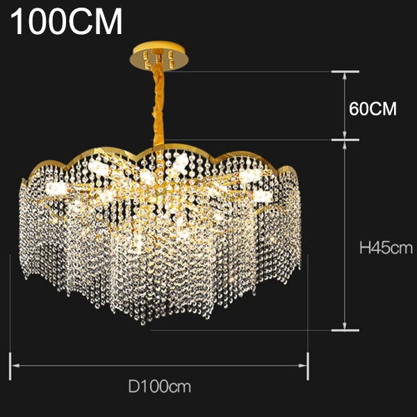 lustre moderne en cristal doré haute suspension design élégant pour intérieur - vue 6 sur 9
