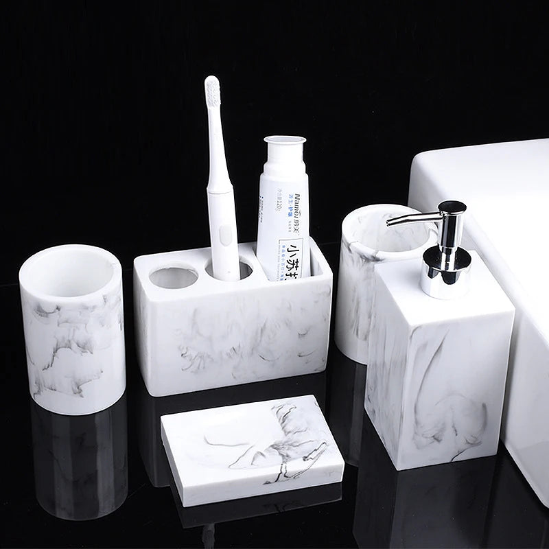 ensemble d'accessoires de salle de bain en marbre décoratifs 5 pièces - vue 4 sur 6
