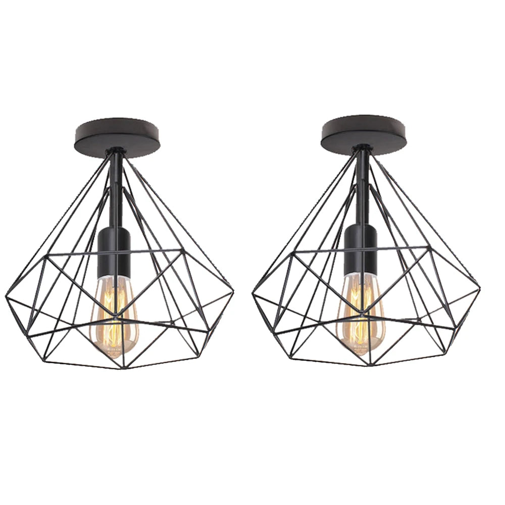 plafonnier industriel rétro led cage métal vintage luminaire - vue 11 sur 12