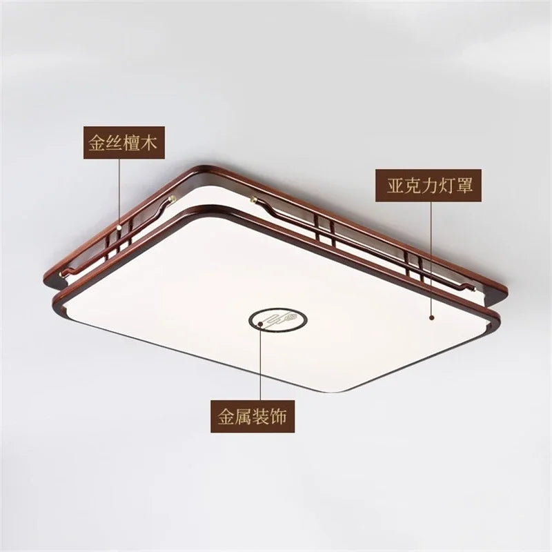 plafonnier moderne en bois massif style chinois avec lampe LED - vue 5 sur 10