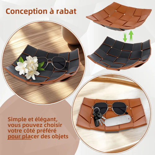 plateau de rangement en cuir pour clés et objets divers - vue 3 sur 10