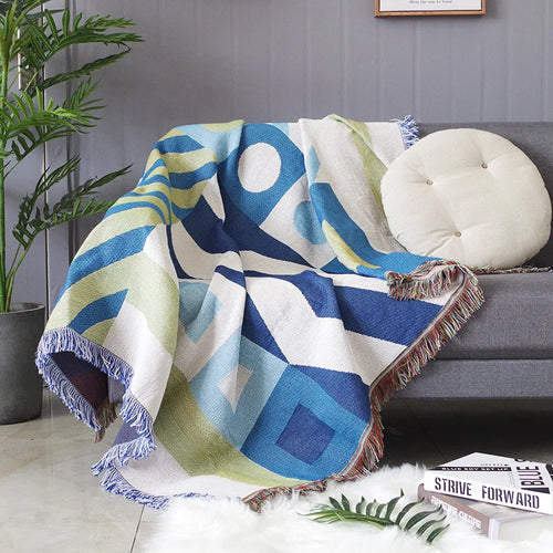 Serviette de canape jacquard nordique motif geometrique automne - vue 2 sur 5