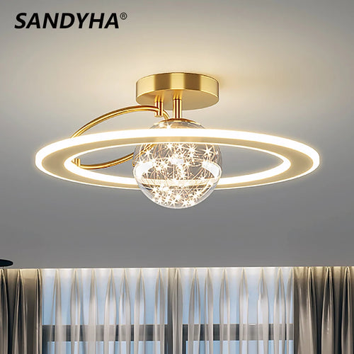 lustre moderne led sandyha avec boule de verre dorée - vue 2 sur 9