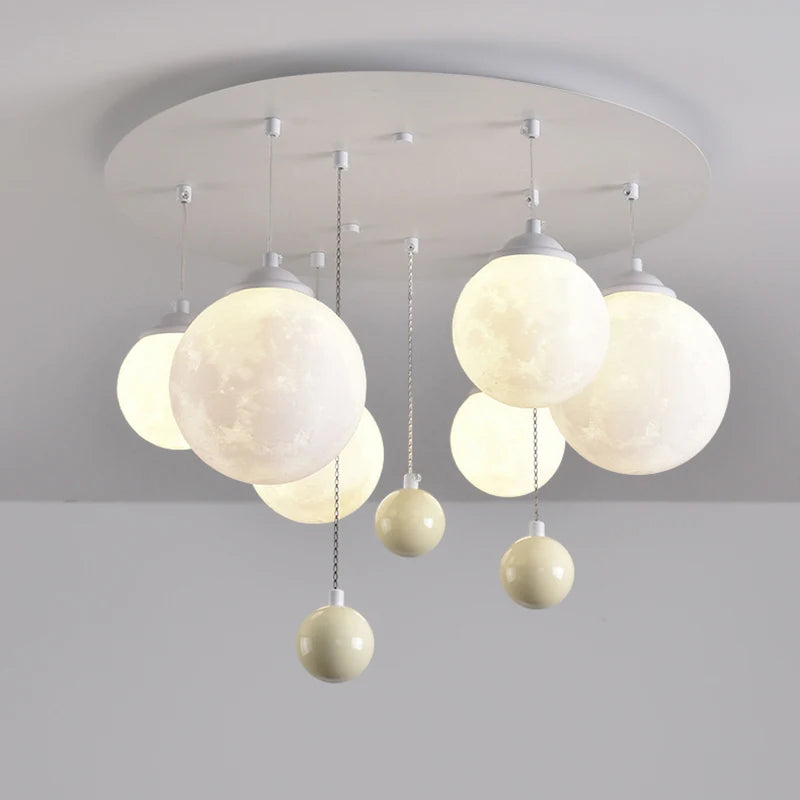 lustre design 3d led lune boule ronde suspension intérieur - vue 4 sur 10