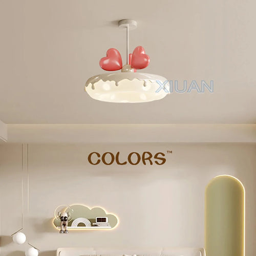 Creative Children Bedroom Chandelier Lamp with Pink Heart Bow Tie Crown Pendant Light for Princess Room Girl Nursery Baby Decor - vue 2 sur 24