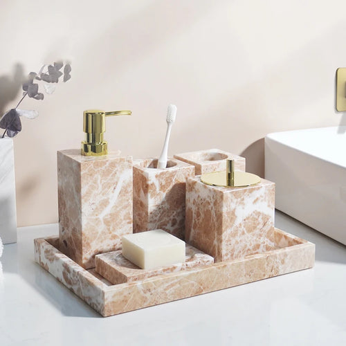 ensemble daccessoires en marbre naturel pour salle de bain - vue 2 sur 17