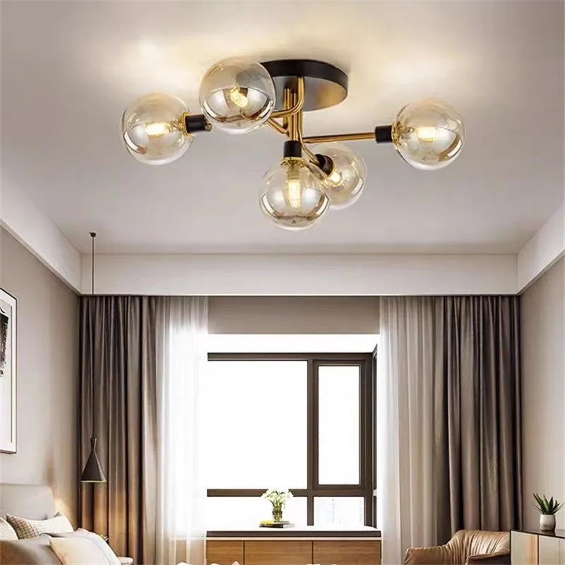 Plafonnier en verre nordique G9 LED lumière industrielle en métal pour chambre salon salle à manger étude maison intérieur loft lumière - vue 1 sur 18
