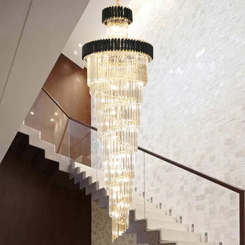 lustre led spirale luxe suspension cristal pour hauts plafonds - vue 2 sur 8