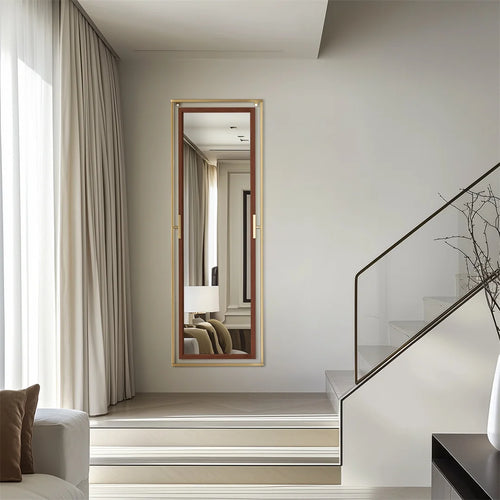 miroir sur pied décoratif avec cadre en métal doré - vue 5 sur 7