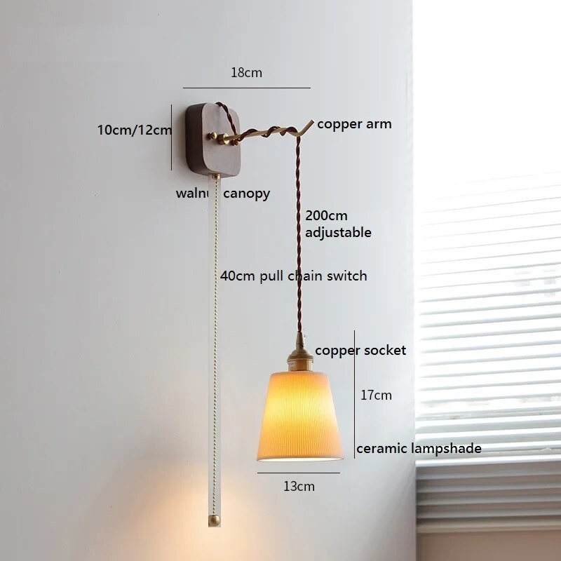 applique murale led noyer cuivre moderne baguette plug-in - vue 20 sur 23