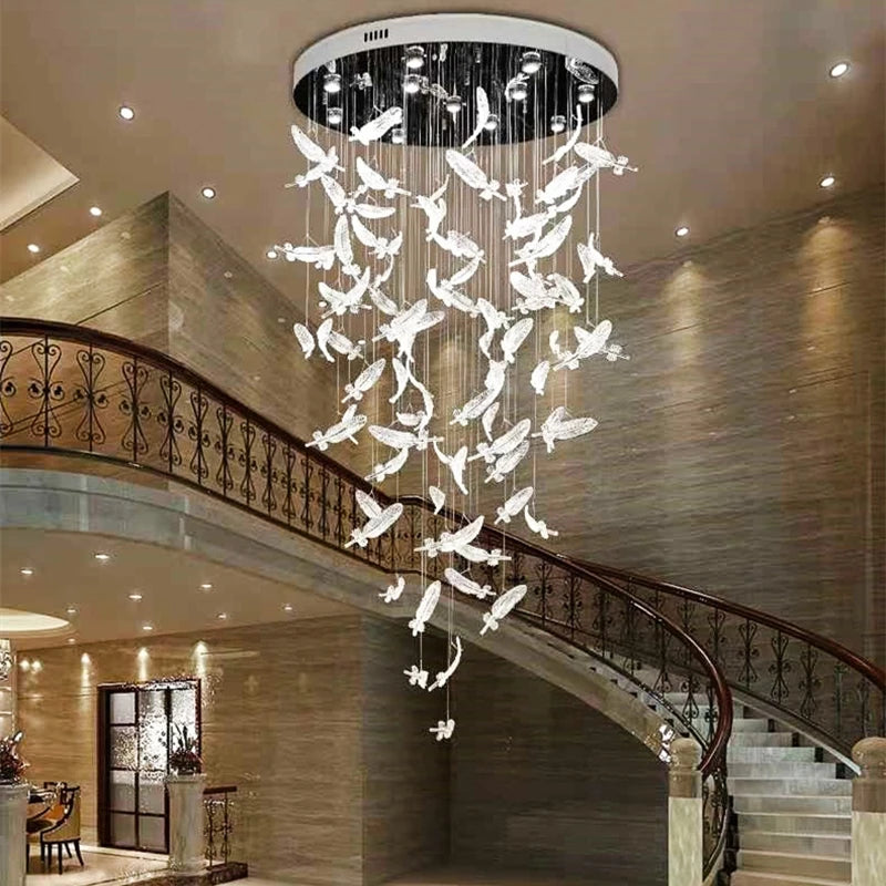 lustre plume en cristal led moderne en acier inoxydable - vue 6 sur 8