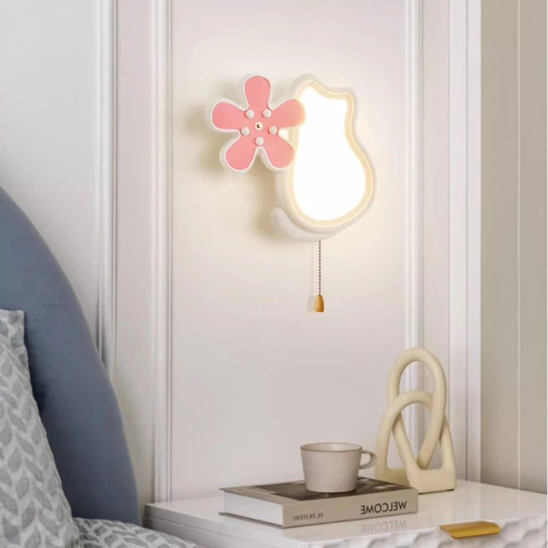 applique murale mignonne avec chat et fleur pour enfant - vue 4 sur 9