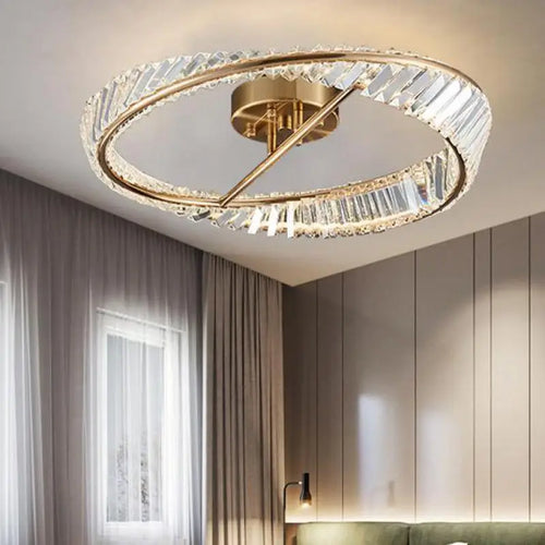 lustre moderne en or avec anneaux en cristal led - vue 3 sur 9