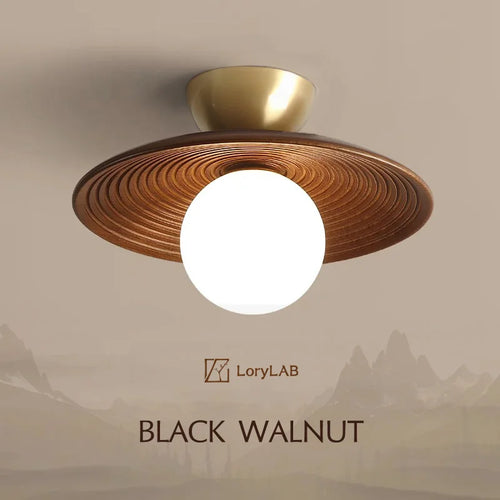 Walnut wood Brass lighting, Modern Minimalism Wabi-sabi Style, Ceiling light for Porch, Entrance, Corridor, Balcony - vue 2 sur 10