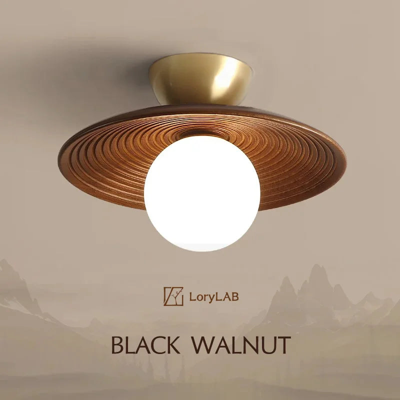 Walnut wood Brass lighting, Modern Minimalism Wabi-sabi Style, Ceiling light for Porch, Entrance, Corridor, Balcony - vue 1 sur 10