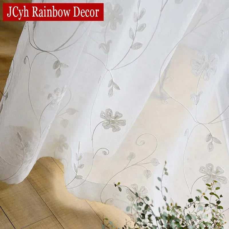 Voilage brodé floral style coréen pour salon chambre