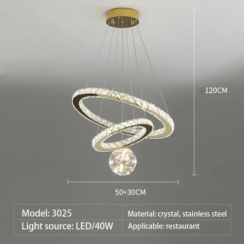 lustre led moderne en cristal doré anneau étoile boule de verre - vue 9 sur 13