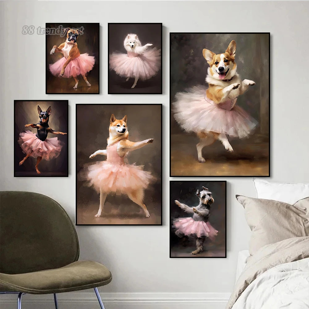 portraits de ballerine de chien art abstrait mural kawaii - vue 1 sur 26
