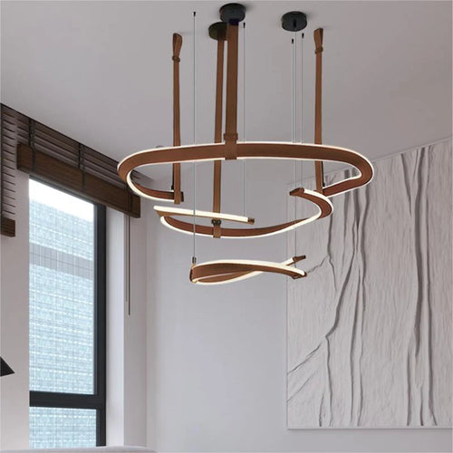 Modern leather Led chandelier dimmable dining room, living room, bedroom, hall chandelier, home decoration lighting fixture - vue 3 sur 10