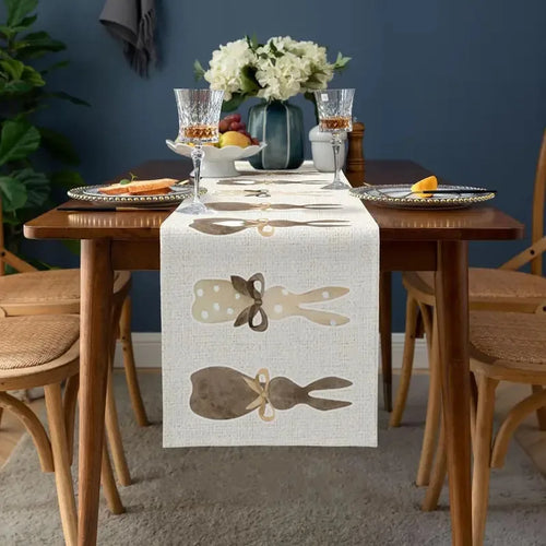 Chemin de table lin motifs lapin coeur paques - vue 3 sur 7