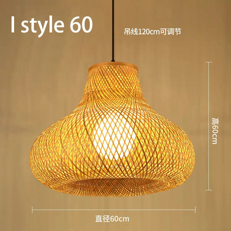 lustre style chinois fait main en bambou tissage pastoral vintage - vue 28 sur 30