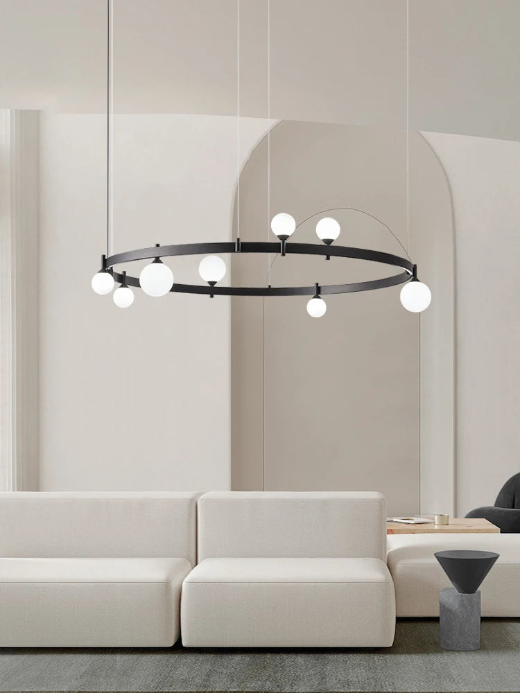 suspension circulaire en fer et verre pour décoration intérieure - vue 1 sur 8