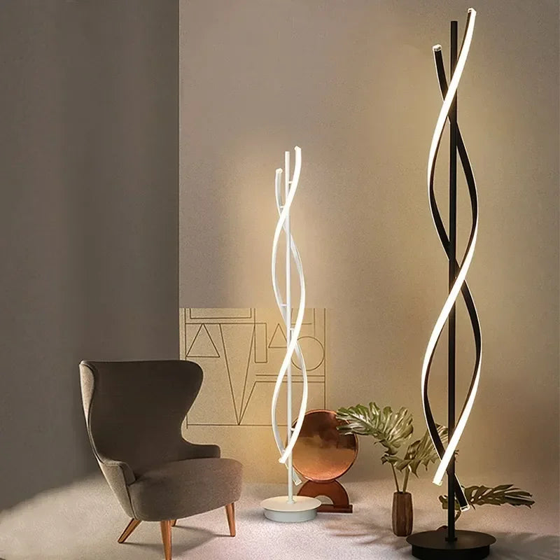 Lampadaire LED moderne en spirale en aluminium pour canapé à côté de la chambre à coucher salon décoration intérieure verticale salle d'étude chevet maison lumière - vue 6 sur 8