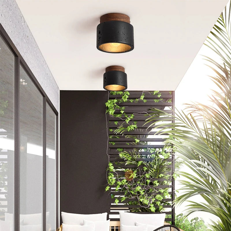 Nordique Wabi Sabi décoratif couloir balcon plafond marbre lumière japonaise salon chambre LED noir Applique plafonnier - vue 3 sur 7