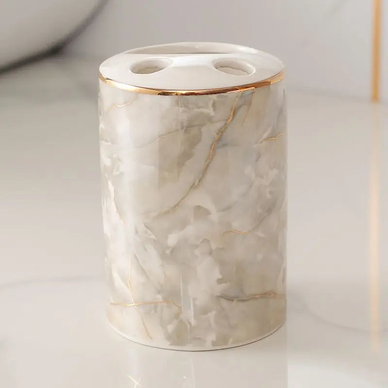 accessoires de salle de bain en céramique marbrée décorative et pratique - vue 3 sur 18