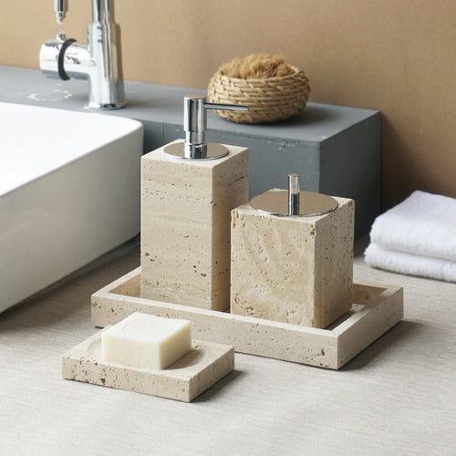 ensemble d'accessoires élégants en travertin pour la salle de bain - vue 5 sur 30