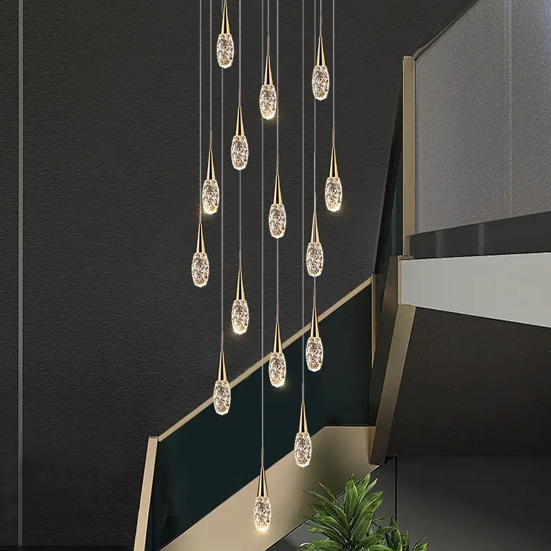 lustre d'escalier duplex lumière moderne de luxe rotatif en cristal - vue 6 sur 17